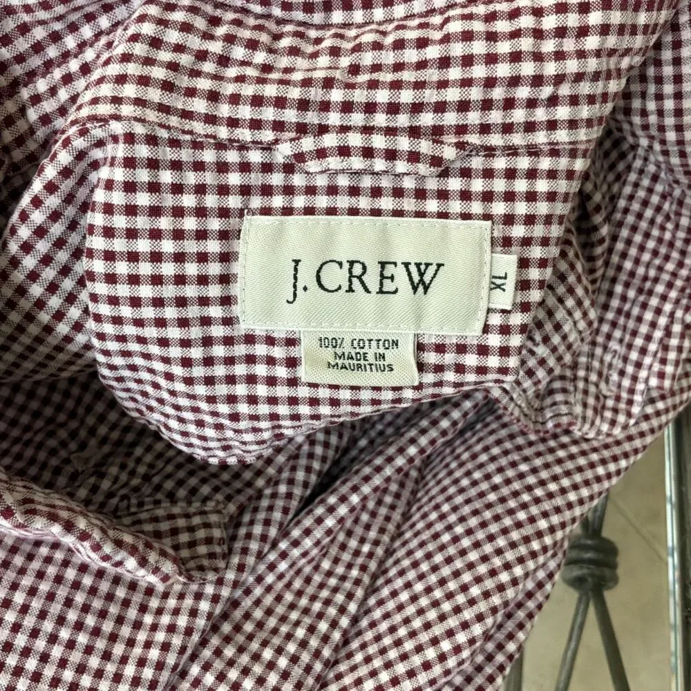 J. Crew 100% cotton Casual Button Down Plaid Gingham Short Sleeve Shirt Size XL